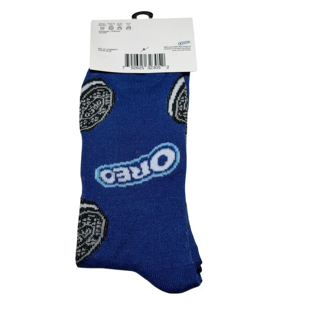 Men's Oreo Cookies Crew Sock Novelty Fun Food Blue w/ Oreo & Cookies Size 6-12